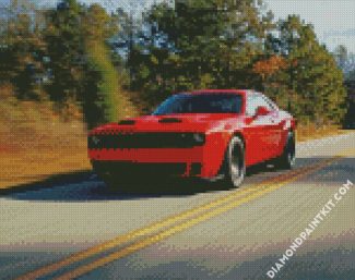 Red Dodge Challenger Hellcat diamond painting