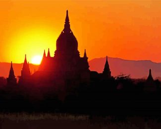 Sunset In Bagan Silhouette diamond painting