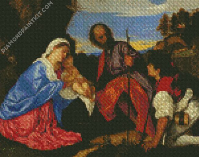The Holy Family With A Shepherd By Tiziano diamond painting