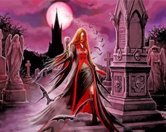 Vampire Witch In Cemetery diamond painting