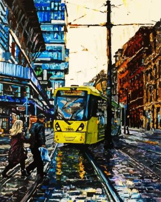Abstract Urban Yellow Tram diamond painting