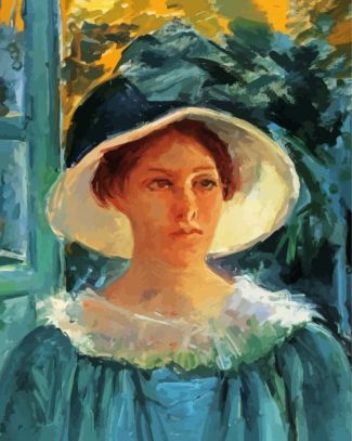 Aesthetic Young Woman In Green Outdoors In The Sun diamond painting