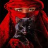 Aesthetic Arab Woman And Black Cat diamond painting