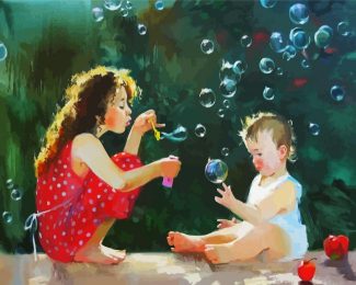 Aesthetic Siblings And Bubbles diamond painting