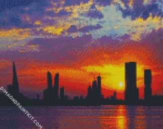 Bahrain Skyline Sunset Silhouette diamond painting