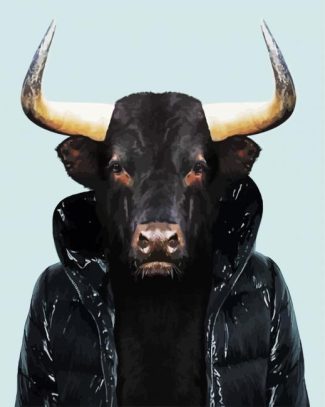 Black Bull Wearing a Jacket diamond painting