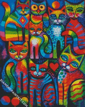 Colorful Whimsical Cats diamond painting