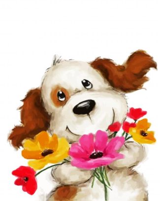 Dog With Flowers diamond painting