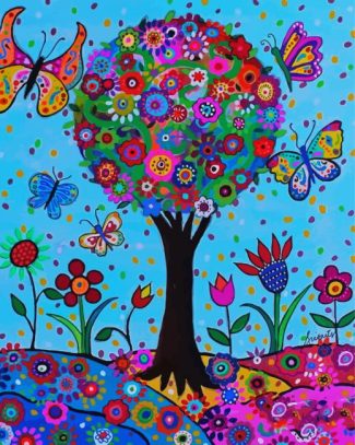 Floral Tree And Butterflies diamond painting