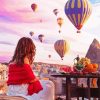 Girl Watching The Hot Air Balloons In Cappadocia Turkey diamond painting
