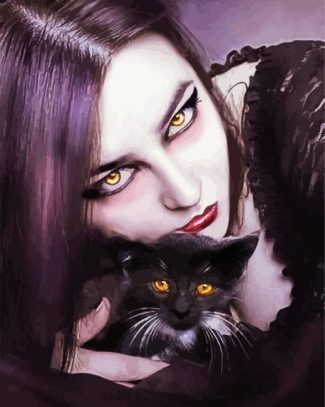 Gothic Girl And Black Cat diamond painting