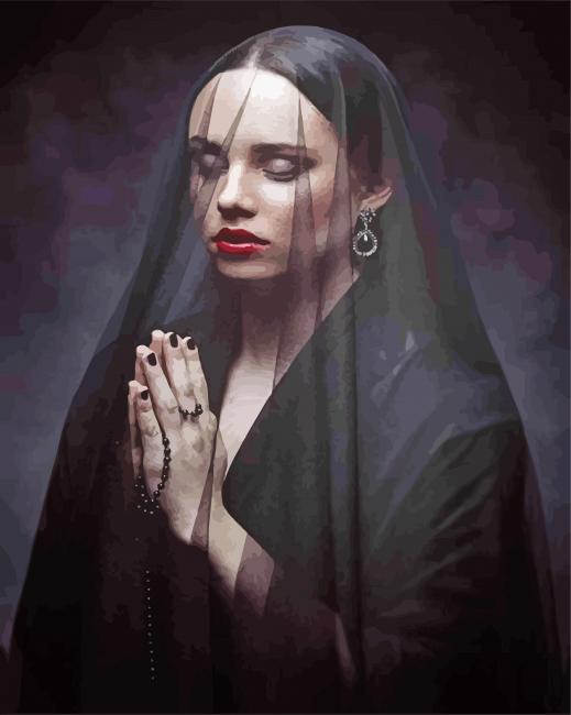 Gothic Lady With Veil - 5D Diamond Painting - DiamondPaintKit.com