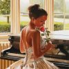 Piano Lady Holding A Pink Rose diamond painting