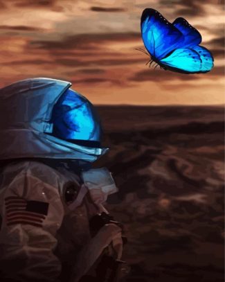 Space Man And Blue Butterfly diamond painting