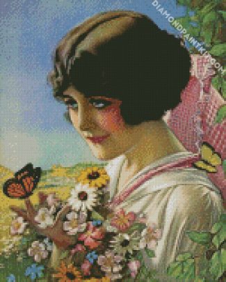 Woman With Flowers And Butterflies diamond painting