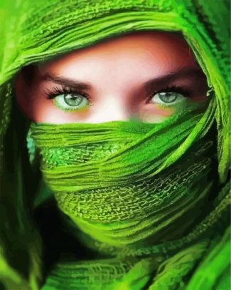 Woman With Green Veil And Eyes diamond painting