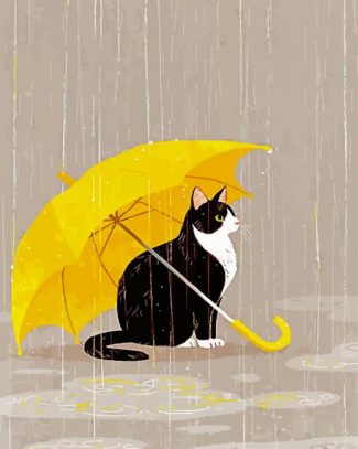 Yellow Umbrella And Kitty diamond painting