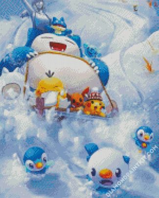 Snorlax And The Pokemons Enjoying The Snow diamond painting