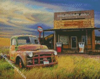 Abandoned Dodge Truck And Gas Station Randall diamond painting