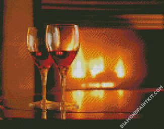 Fireplace And Glass Cups diamond painting