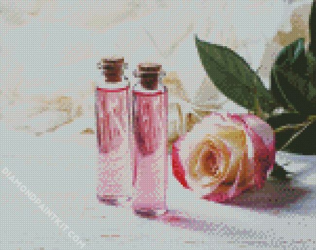 Pink Rose And Glass Bottles diamond painting