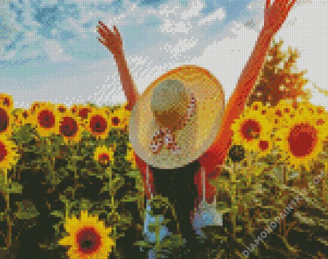 Woman Enjoying Sunflowers diamond painting