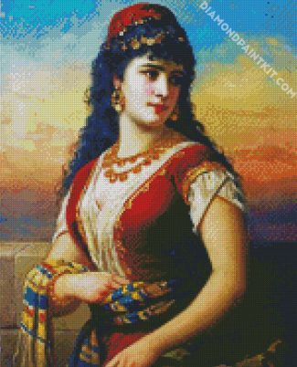 Oriental Woman Holding Fruits diamond painting