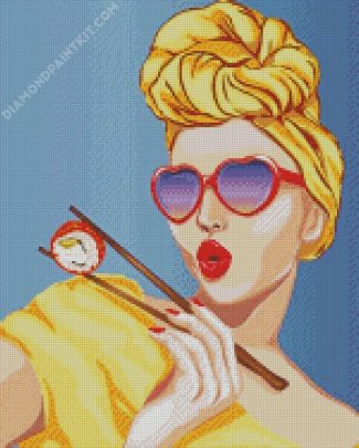 Pop Art Woman Eating Sushi diamond painting