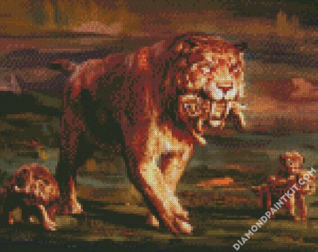 Sabertooth Tiger And Cubs diamond painting