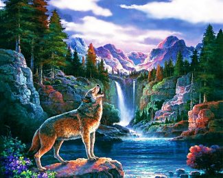 Wolf And Waterfall diamond painting