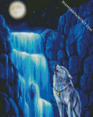 Wolf With Waterfall diamond painting
