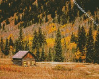 Wooden Cabin In Fall diamond painting
