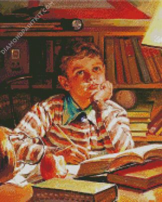 Young Boy Studying diamond painting