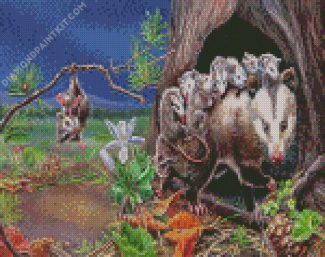Opossum And Babies diamond painting
