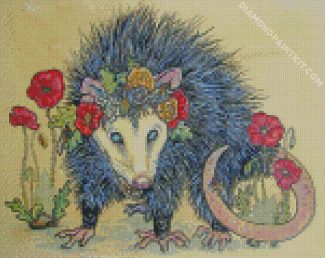 Opossum With Flowers diamond painting