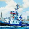 Blue Tugboat Ship diamond painting