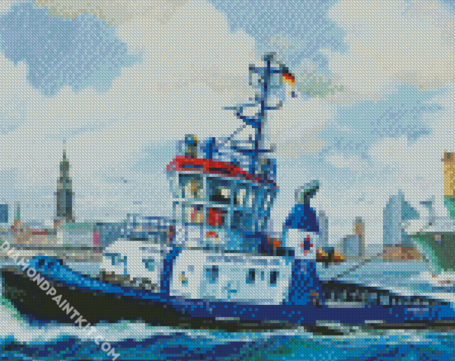 Blue Tugboat Ship diamond painting