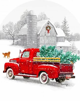 Christmas Red Truck Diamond painting
