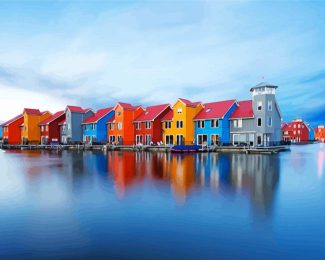 Colored Houses Hoogkerk Dutch diamond painting
