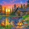 Fishing by Rustic Cabin in the forest diamond painting
