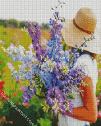 Girl And Larkspur Bouquet diamond painting
