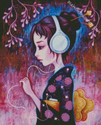 Girl Wearing Headphones diamond painting
