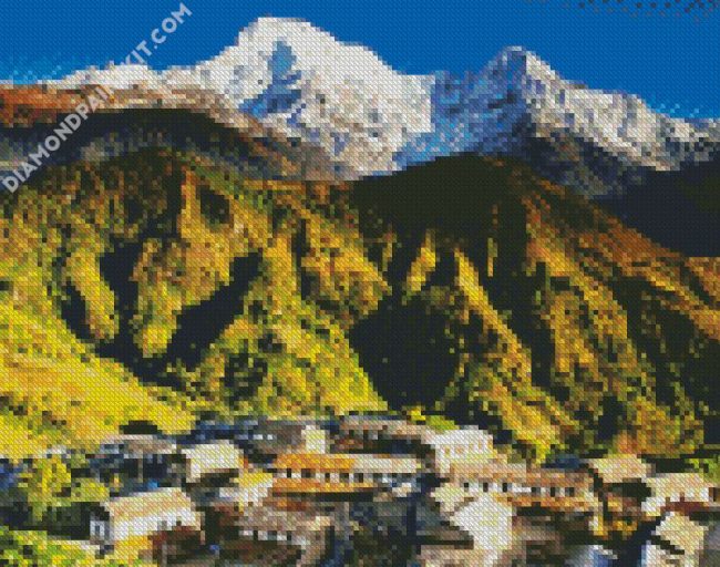 Village In Annapurna Mountains diamond painting