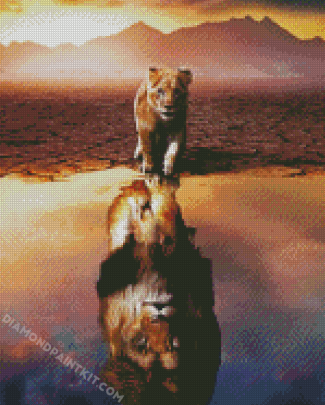 Lion Reflection diamond painting