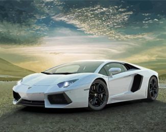Luxury White Lamborghini diamond painting