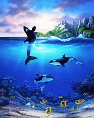 Orcas And Fish diamond painting