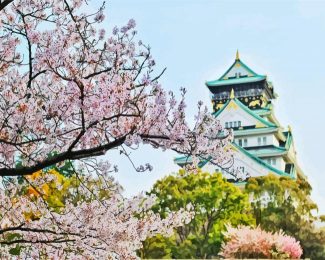 Osaka Castle Cherry Blossom diamond painting