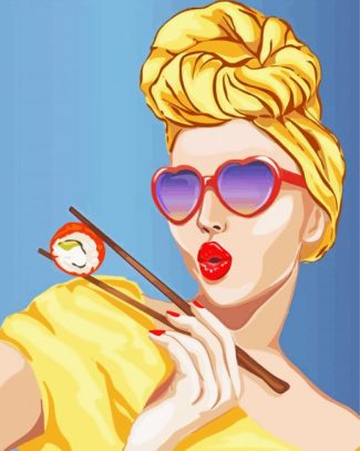 Pop Art Woman Eating Sushi diamond painting