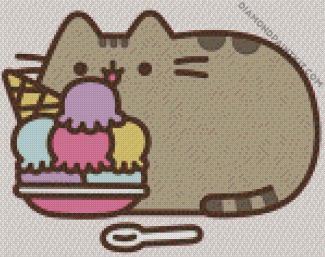 Pusheen Cat Eating Ice Cream diamond painting