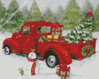 Red Christmas Truck diamond painting